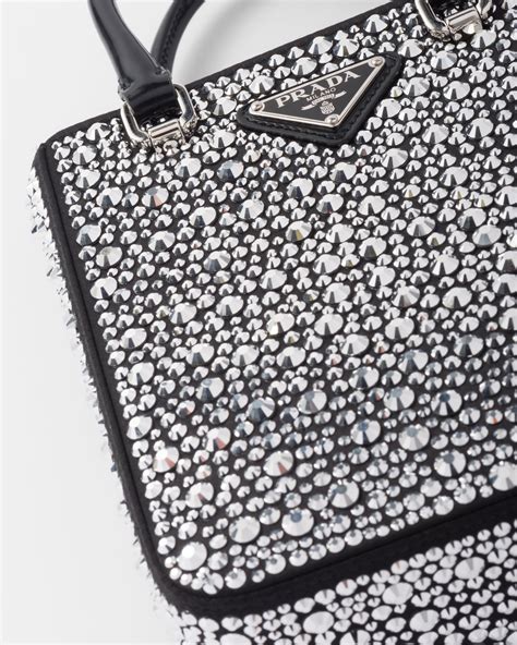 prada swarosky|Metal Small Satin Tote Bag With Crystals .